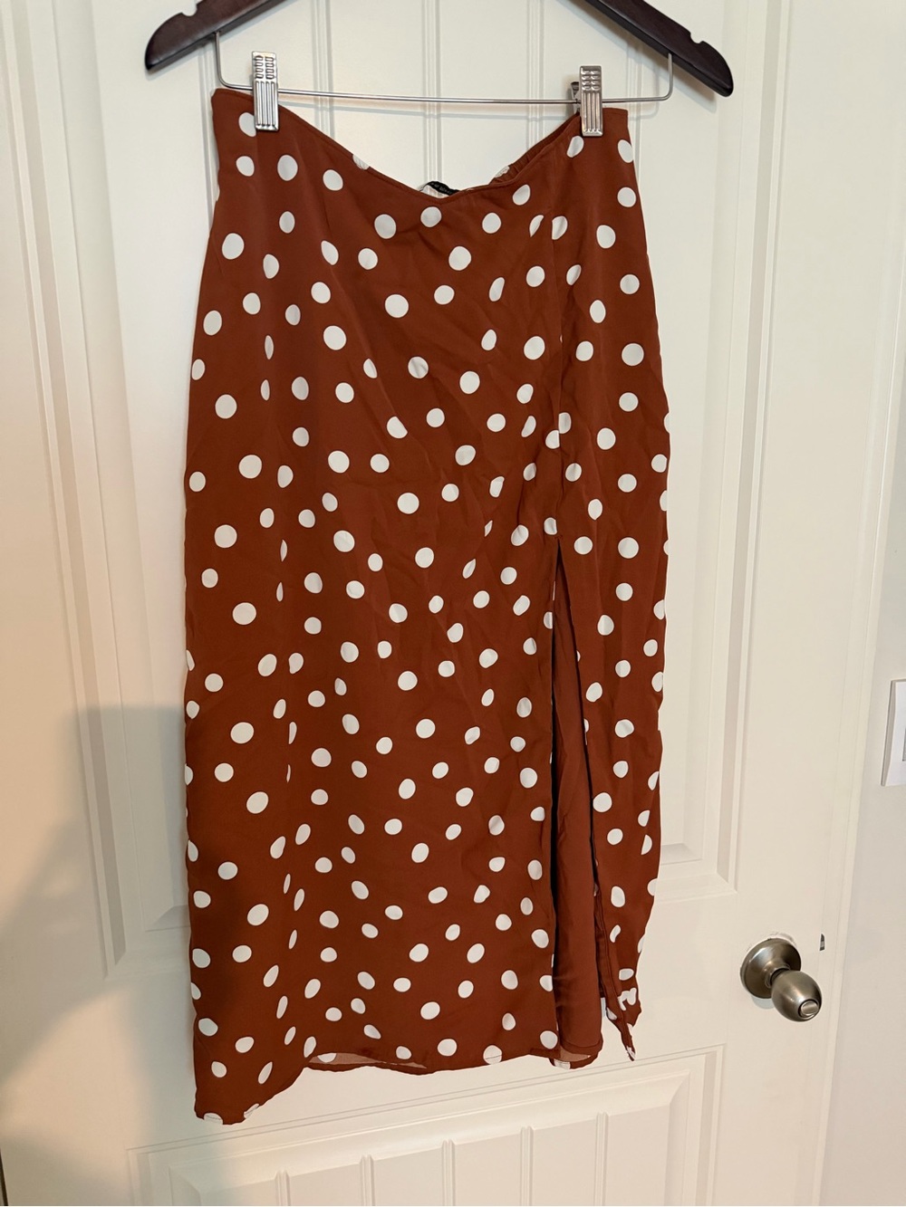 American Eagle Outfitters Rust Polka Dot Midi Skirt with White Dots